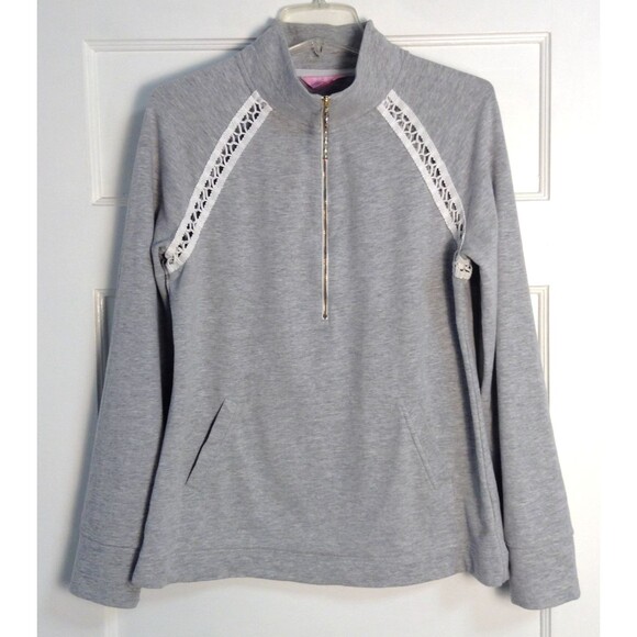 Lilly Pulitzer Skipper Popover Sweater Wn M Gray 1/4 Zip Pullover Stretch Preppy - Picture 1 of 9